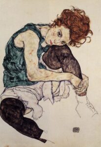 Femme assise au genou replié par Egon Schiele