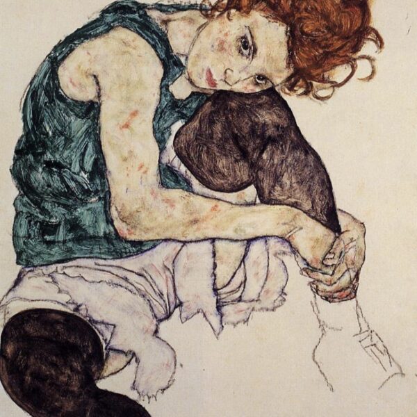 Femme assise au genou replié par Egon Schiele