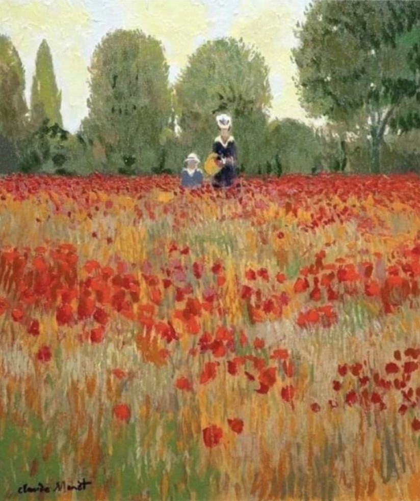 Camille et Jean Monet dans un champ de coquelicots par Monet