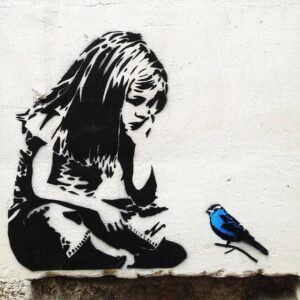 La fille à l'oiseau bleu, Bromley Street, Hull par Bansky