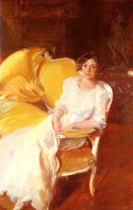 Clotilde assise sur le canapé de Sorolla