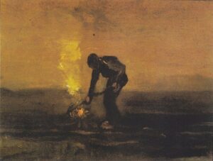 Paysan brûlant des mauvaises herbes de Van Gogh