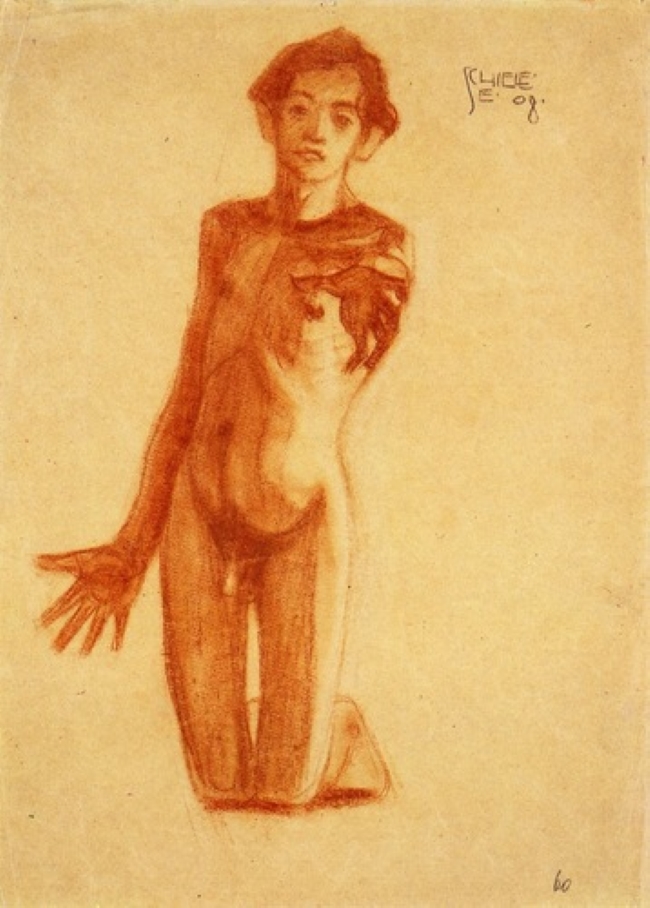 Jeune homme à genoux par Egon Schiele
