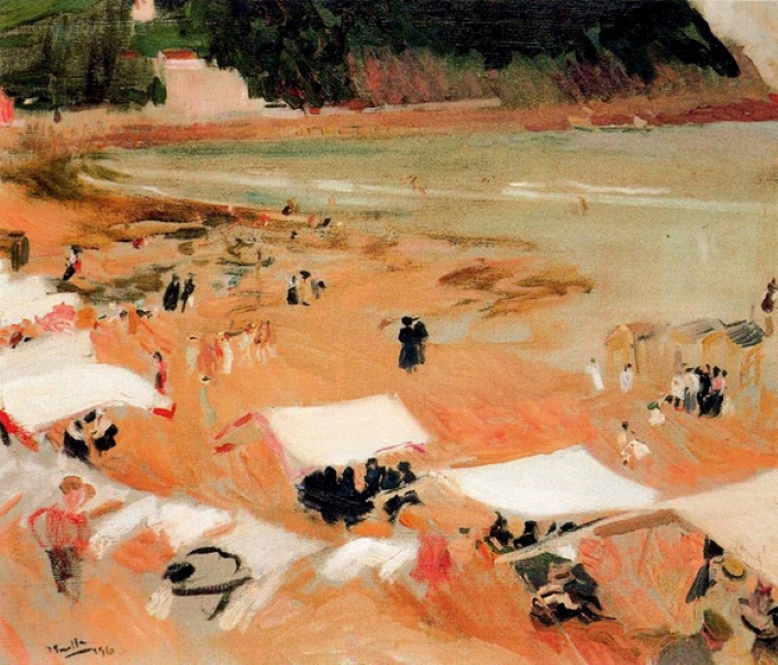 La plage à Zarauz par Joaquin Sorolla