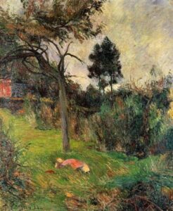 Jeune femme étendue dans l'herbe par Gauguin