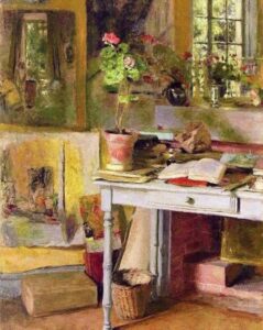 À Clayes, Géranium sur une table bleue devant la fenêtre d'Edouard Vuillard