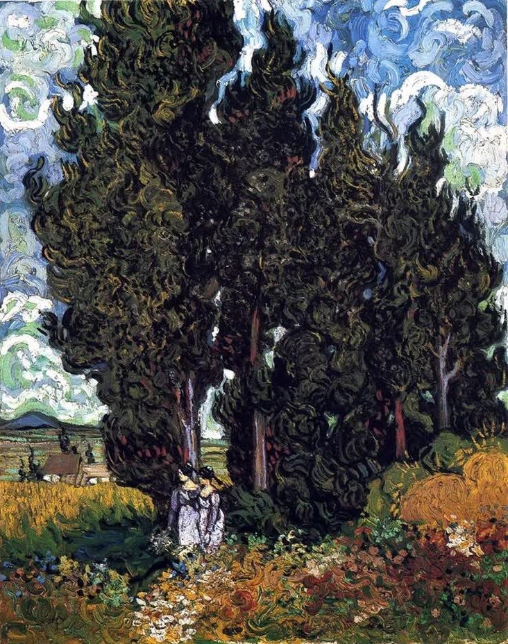 Cyprès avec deux femmes, Saint-Remy-de-Provence par Vincent van Gogh