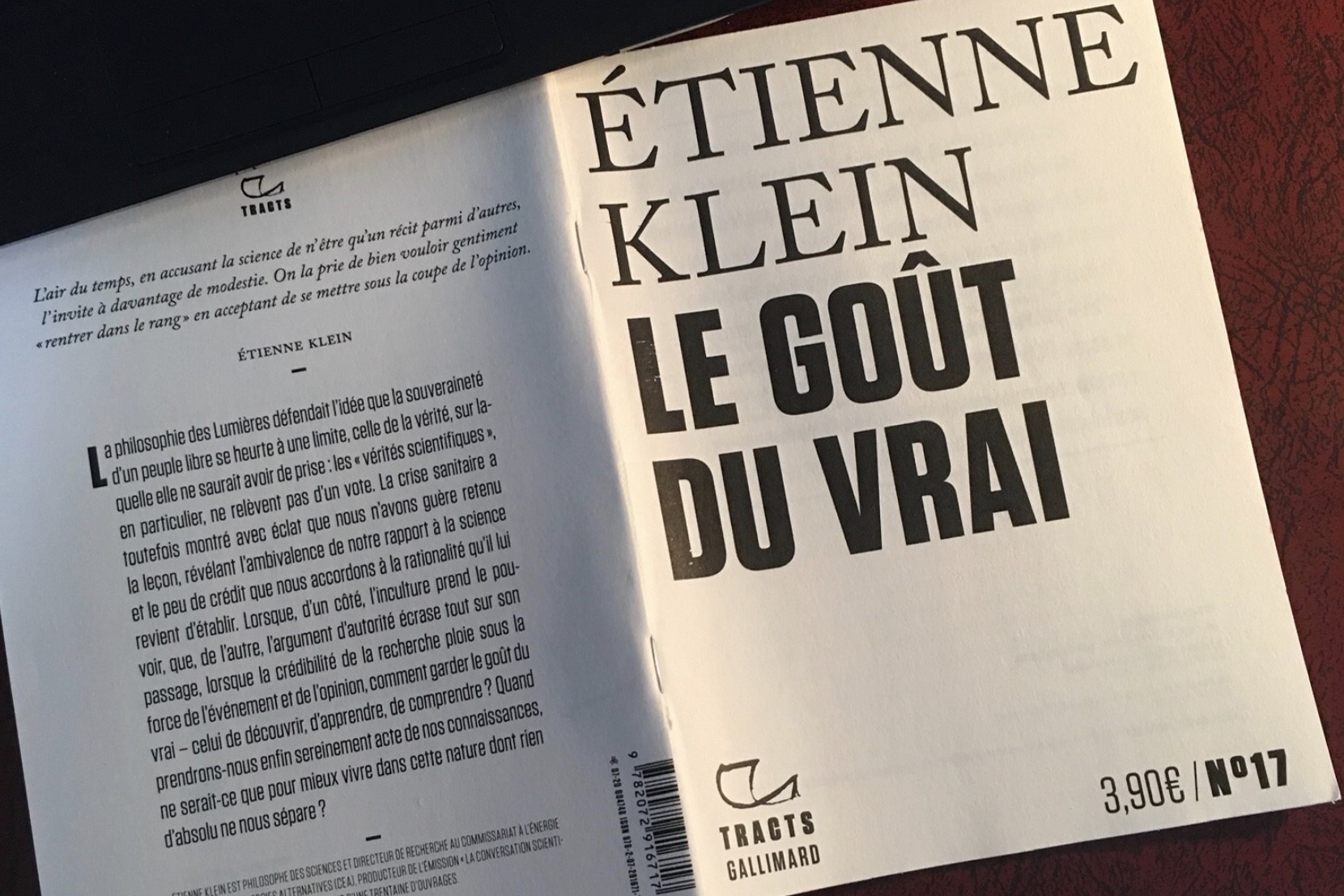Tract Gallimard signé Etienne Klein