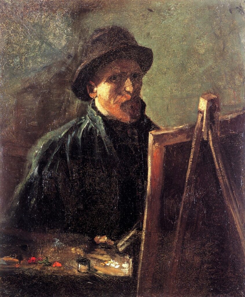 Autoportrait au chevalet avec un chapeau de feutre foncé de Vincent van Gogh
