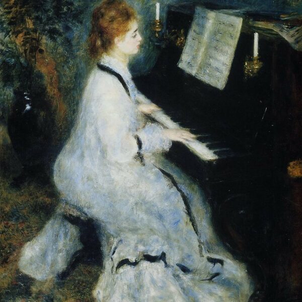 Jeune femme au piano par Auguste Renoir