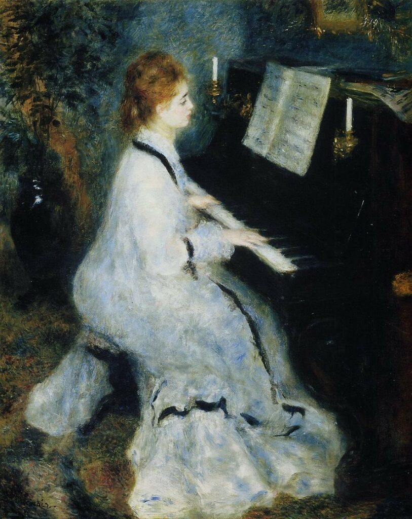 Jeune femme au piano par Auguste Renoir