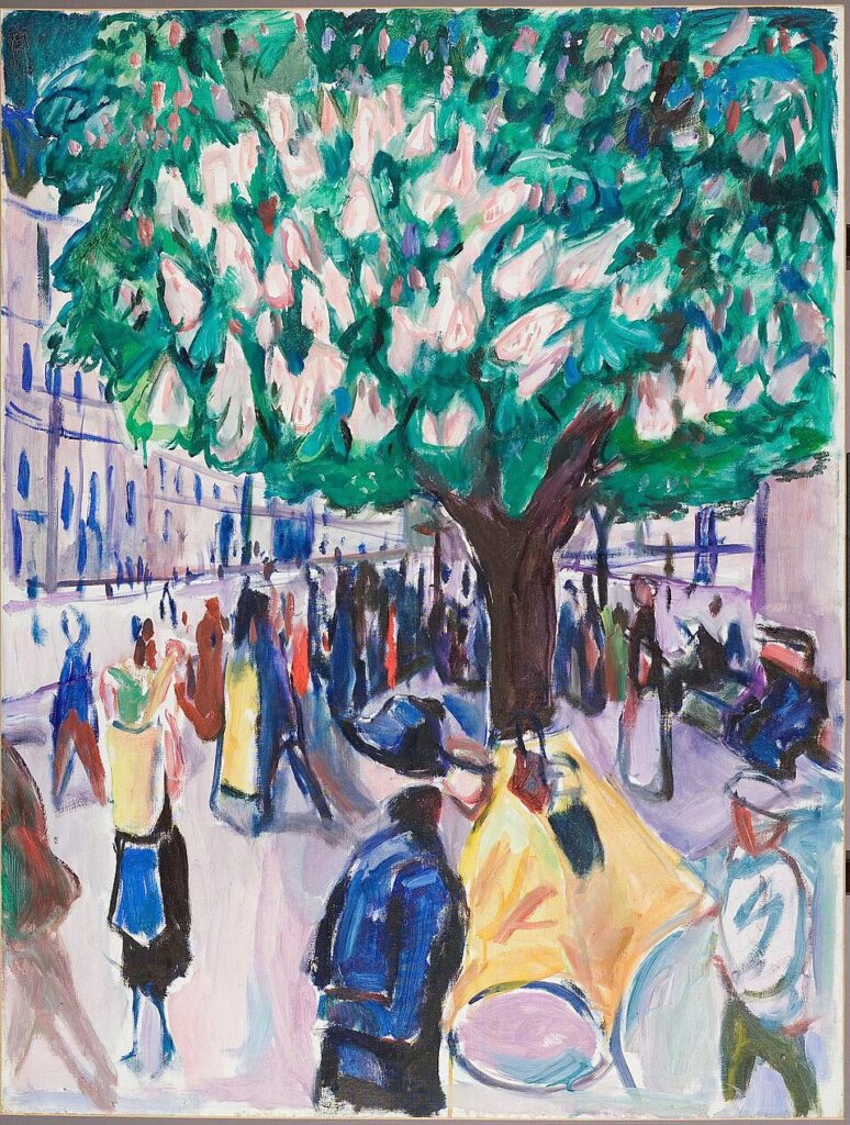Rue avec un châtaignier en fleurs (env. 1925) par Edvard Munch