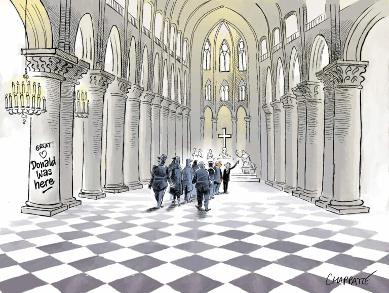 Donald à Notre-Dame, dessin de Chappatte