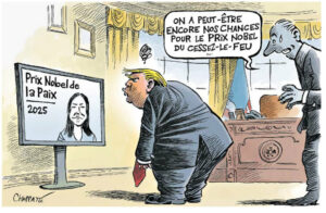 Prix Nobel du cessez-le-feu, dessin de Chappatte