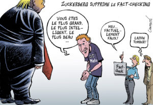 Zuckerberg se couche devant Trump, dessin de Chappatte