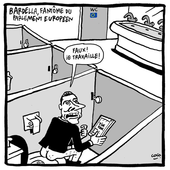 Bardella bosse au parlement européen, dessin de Coco