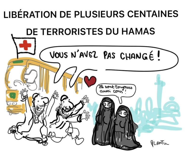 Libération de terroristes par Israël, dessin de Plantu