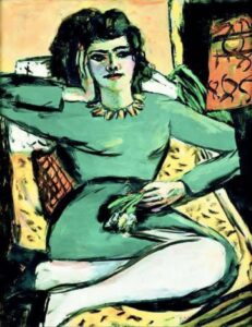 Femme au repos avec des œillets (env. 1940) de Max Beckmann