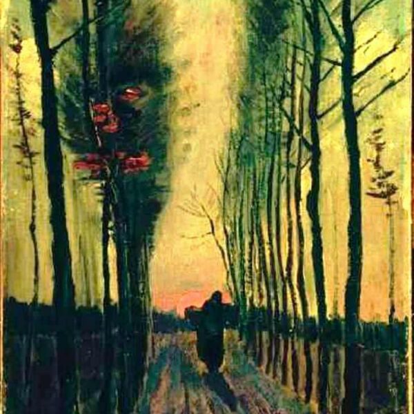 Allée de peupliers au coucher de soleil par Vincent van Gogh